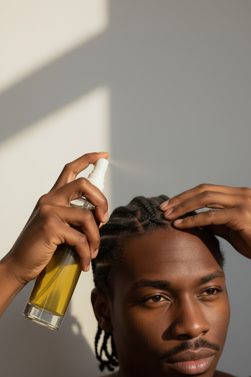 Lightweight botanical hair and scalp mist for box braids cornrows twists and protective styles