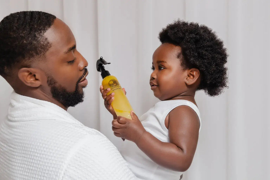 Natural hair hydration spray for reducing dryness frizz and breakage